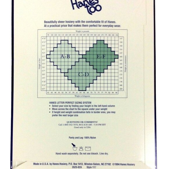 Hanes Too Sheer Sandalfoot Pantyhose Size EF XL Pearl Nylon Hosiery 1994 USA - Picture 2 of 3